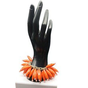 Gerard Yosca Vintage Vibrant Orange Beaded Bracelet with Dangling Acrylic Beads